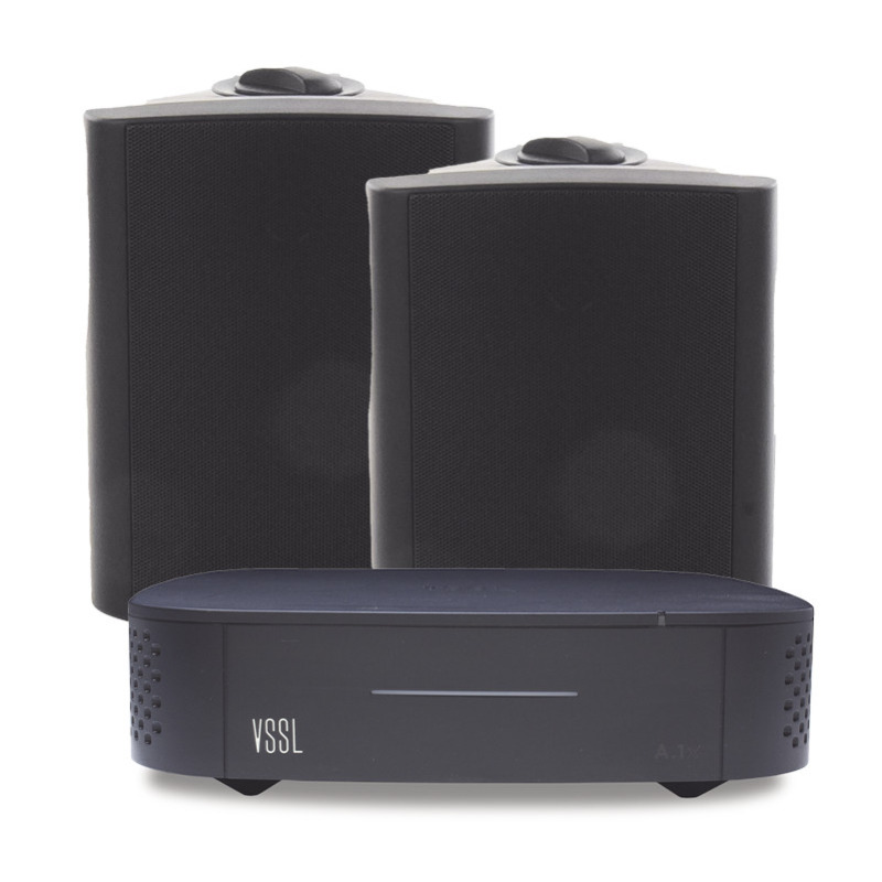 KIT Amplificador VSSL A1X | 2 Bocinas para Montaje Superficial de 525 in de TruAudio Modelo OL5BK | Color Negro IP66