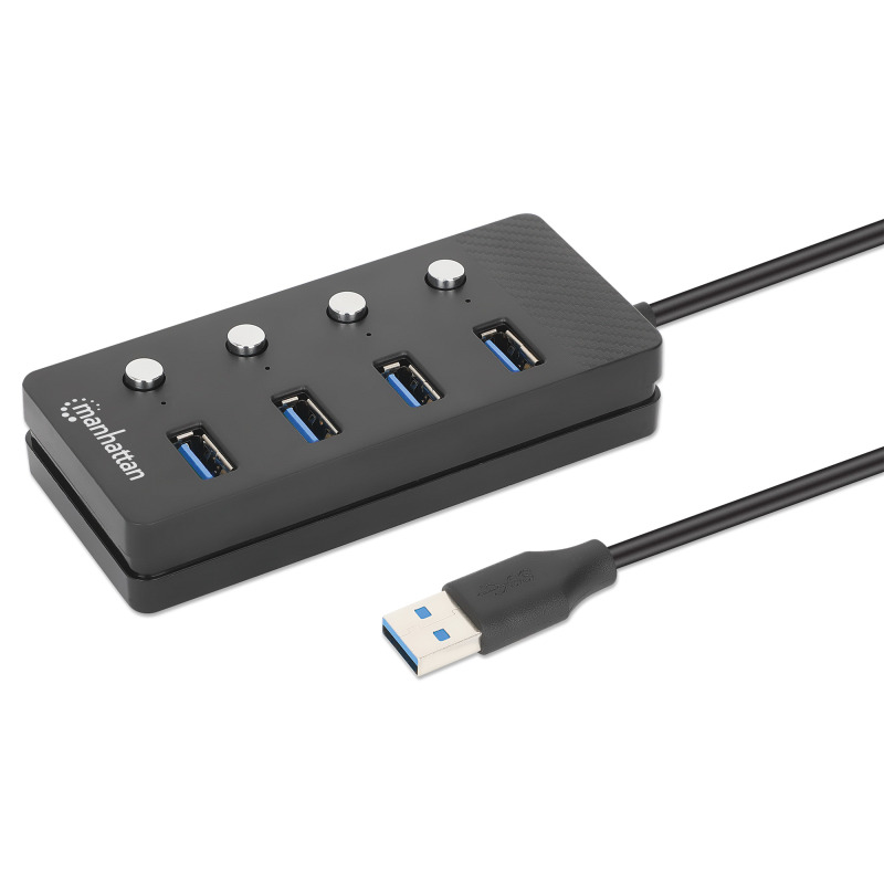 Hub USB Manhattan USB A 3.2 con 4 Puertos USB A 5Gbps SuperVelocidad cable integrado de 1.5m interruptor de encendido/apagado para cada puerto image 2