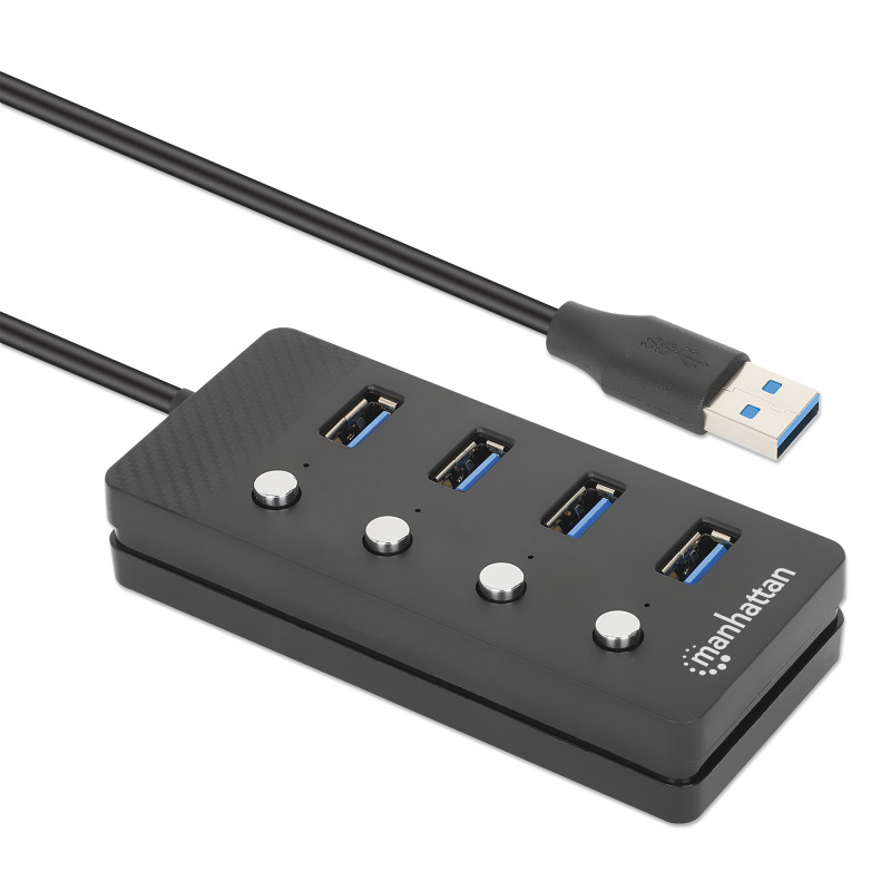 Hub USB Manhattan USB A 3.2 con 4 Puertos USB A 5Gbps SuperVelocidad cable integrado de 1.5m interruptor de encendido/apagado para cada puerto image 3