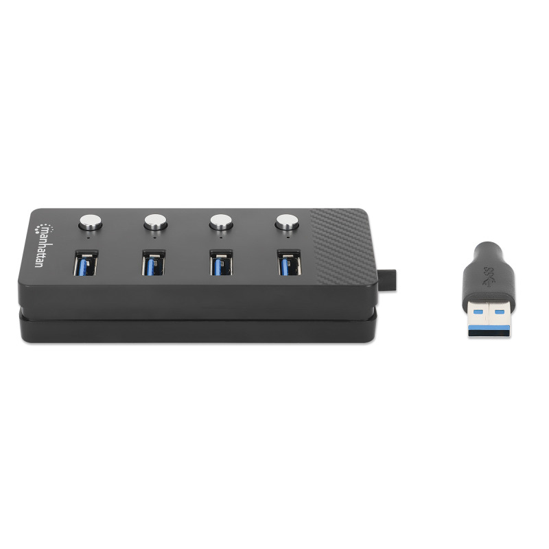 Hub USB Manhattan USB A 3.2 con 4 Puertos USB A 5Gbps SuperVelocidad cable integrado de 1.5m interruptor de encendido/apagado para cada puerto image 4