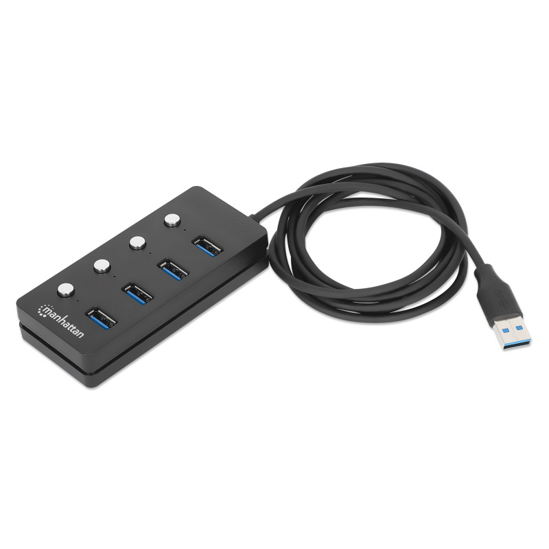 Hub USB Manhattan USB A 3.2 con 4 Puertos USB A 5Gbps SuperVelocidad cable integrado de 1.5m interruptor de encendido/apagado para cada puerto image 5