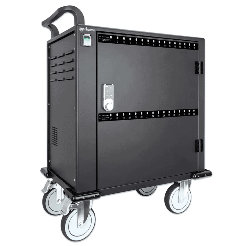 MANHATTAN - 716000 - Gabinete móvil carga profesional / 32 puertos, compartimientos espaciosos teléfonos y tabletas, 576 W total, 18 W por puerto, bloqueo código PIN, protección sobretensiones, ventilación silenciosa, carcasa metal, negro #I&MBFIN image 2