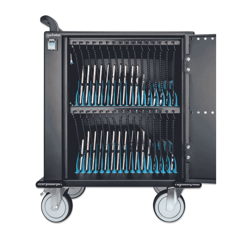 MANHATTAN - 716000 - Gabinete móvil carga profesional / 32 puertos, compartimientos espaciosos teléfonos y tabletas, 576 W total, 18 W por puerto, bloqueo código PIN, protección sobretensiones, ventilación silenciosa, carcasa metal, negro #I&MBFIN image 7