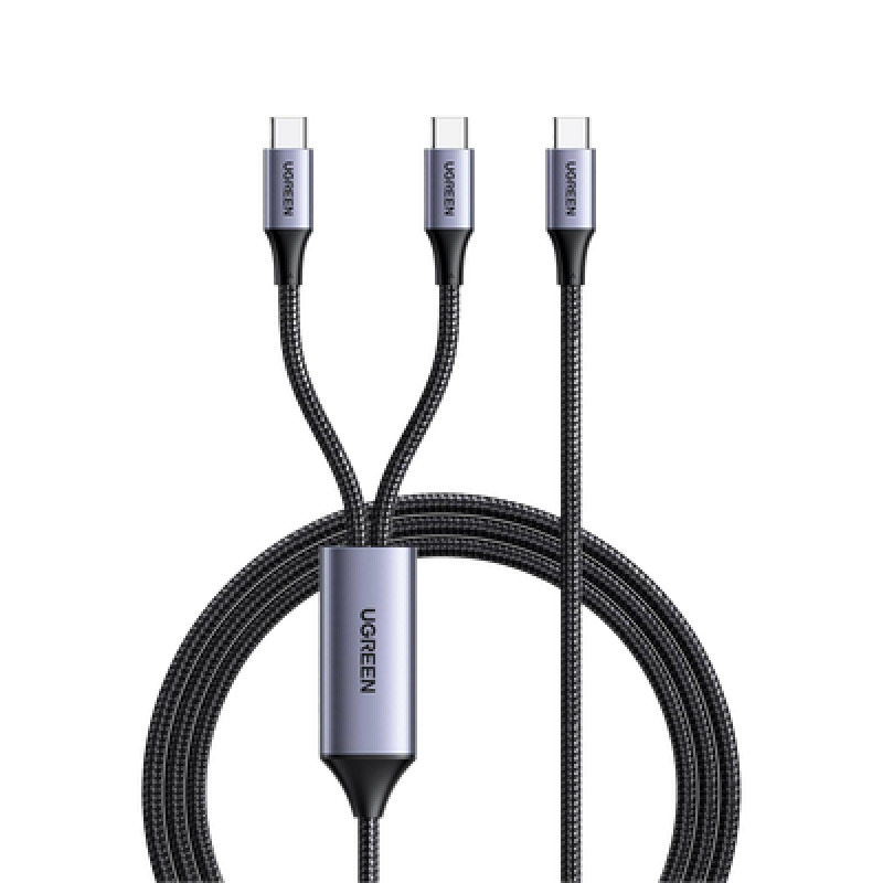 Cable USBC a Y USBC  USBC | 15 Metros | Carga Rápida de hasta 100W | PD30 | QC40/30/20 | FPC | AFC | Protección Integrada| Caja de Aluminio | Nylon Trenzado | Amplia Compatibilidad | Color Negro image 2