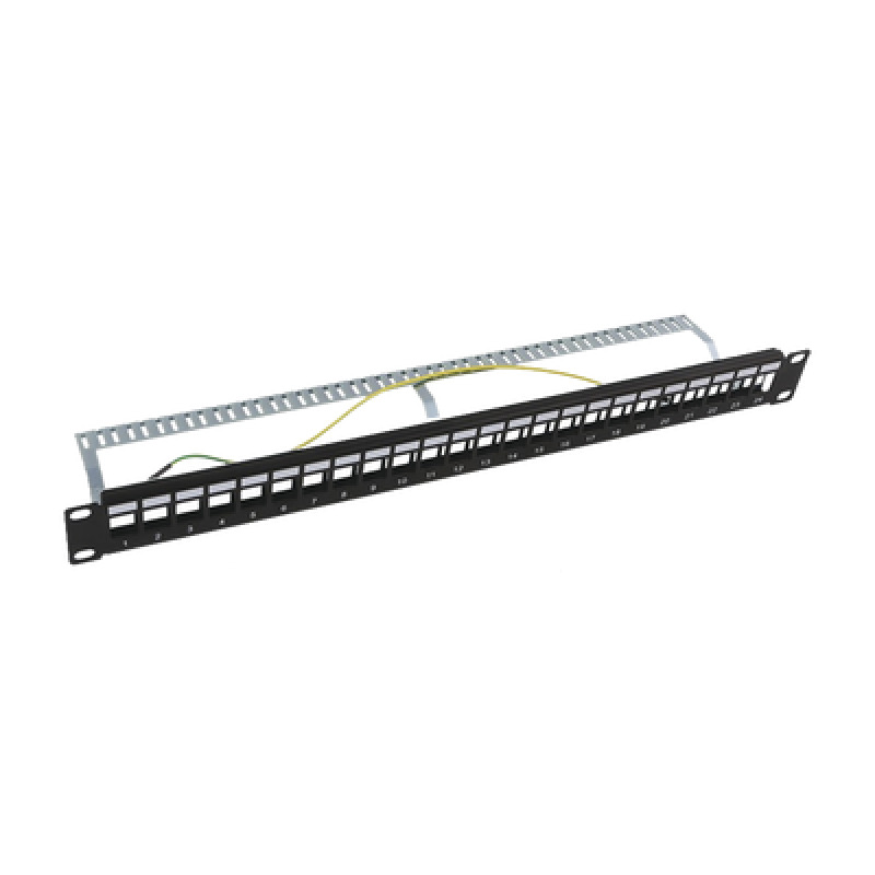 Patch panel modular Blindado STP de 24 puertos con barra para organizar cable