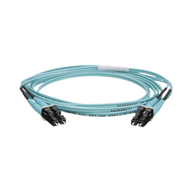 Jumper de Fibra Optica Multimodo 50/125 OM4 LCLC Duplex OFNR Riser Color Aqua 2 Metros
