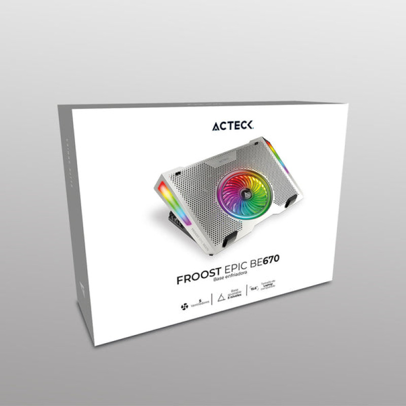 BASE ENFRIADORA FROOST EPIC BE670 / ALTURA AJUSTABLE 5 NIVELES / LAPTOP DE 15.6 PULG / 5 VENTILADORES / 10 MODOS DE ILUMINACION / CONTROL DE VELOCIDAD / ALUMINIO / AC-940764 image 5