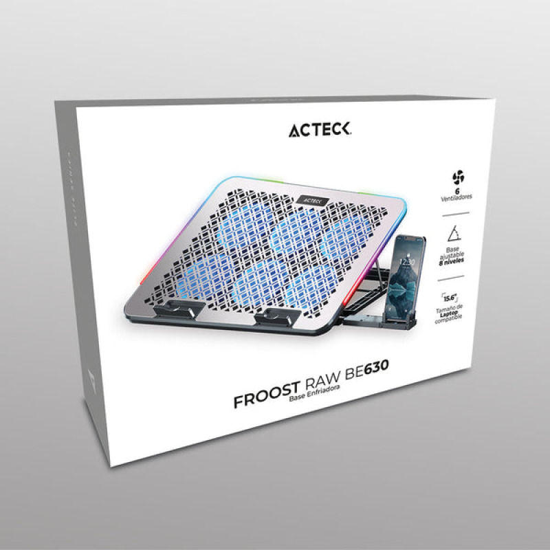 Base Enfriadora para Laptop 15.6 Froost Raw BE630 6xVentiladores 60mm Soporte para celular  2xUSB 7 Niveles de Ajuste RGB Advanced Aluminio image 3