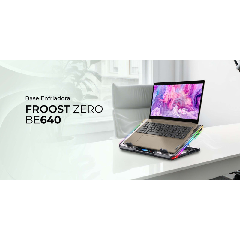 Base Enfriadora para Laptop 17 Froost Zero BE640 6xVentiladores 70mm  Control de velocidad  2xUSB 8 Niveles de Ajuste RGB Elite Aluminio image 2