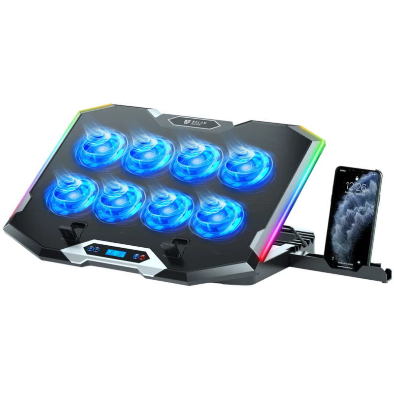 Base enfriadora Balam Rush para laptop 17 Eolox Frost Pro EF760 Legend Negro 15Vent 60mm 1xUSB A 1xUSB C Soporte para Celular 8Niveles de Ajuste RGB