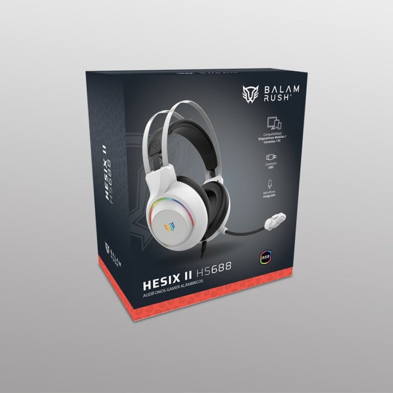 Audifonos Balam Rush Hesix II HS688 Azender Blanco alámbricos Over Ear Microfono Fijo Compatible con PC Dispositivos móviles Consolas RGB Jack 3.5 m image 3