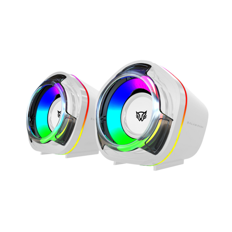 Bocinas Balam Rush Glimm Penta BG545 Blanco Bluetooth 5.0 USB A Sonido Estereo 2.0 Canales 6W RGB Azender image 2