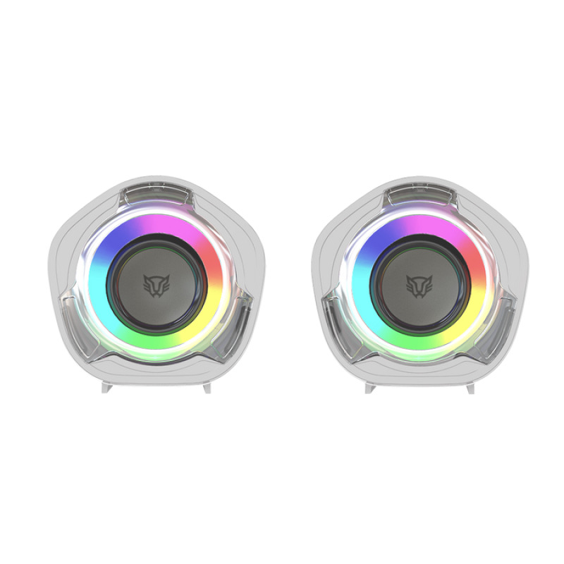 Bocinas Balam Rush Glimm Penta BG545 Blanco Bluetooth 5.0 USB A Sonido Estereo 2.0 Canales 6W RGB Azender image 3