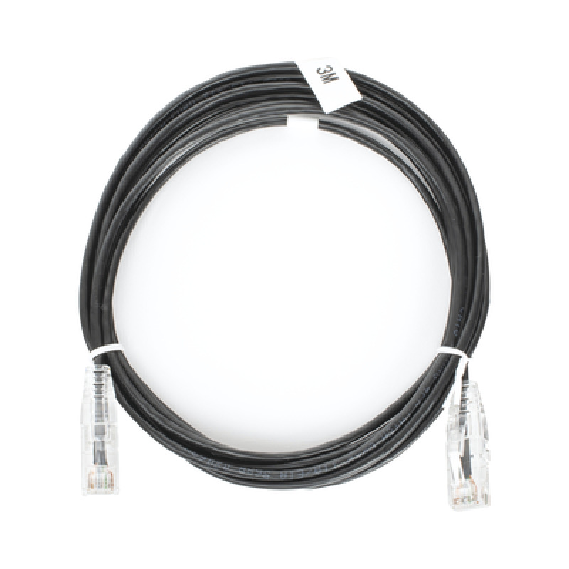 Cable de Parcheo Slim UTP Cat6  3 m Negro Diámetro Reducido 28 AWG