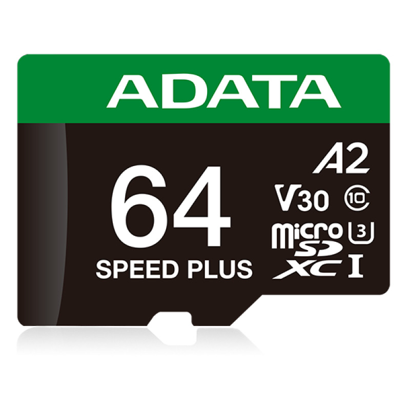 Memoria ADATA 64GB MicroSD Speed Plus con adaptador SD A2 U3 V30