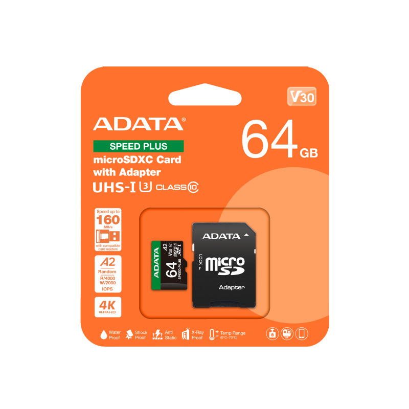 Memoria ADATA 64GB MicroSD Speed Plus con adaptador SD A2 U3 V30 image 4