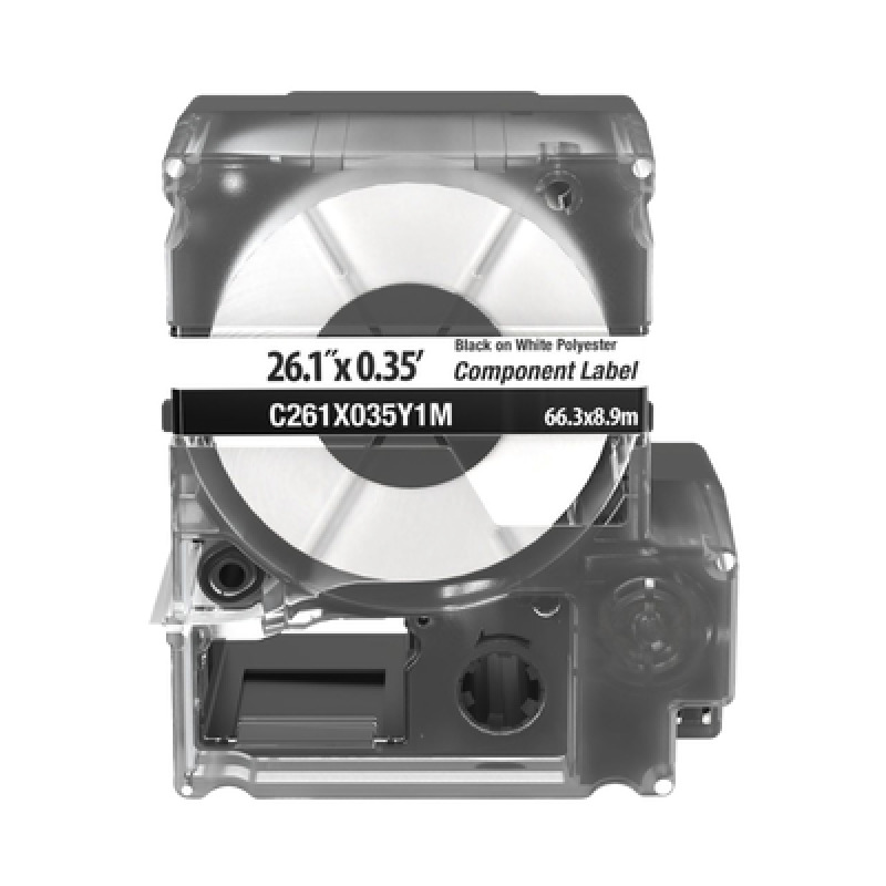 Casete de Etiquetas de Vinilo de Cinta Continua Color Negro Sobre Blanco Uso Interior/Exterior 12 05 in mm de Ancho x 7 Metros de Largo