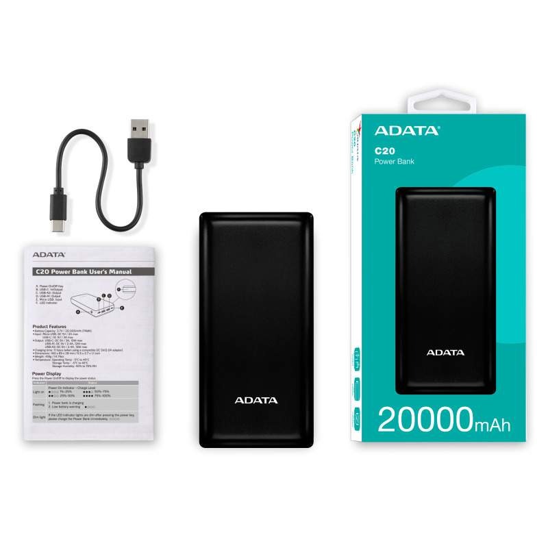 Cargador ADATA Power Bank C20 negro 20000MAH PBC20-BK image 8