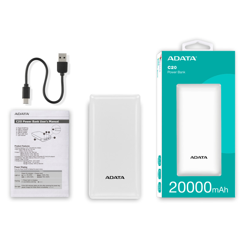Cargador ADATA Power Bank C20 blanco 20000MAH PBC20-WH image 8