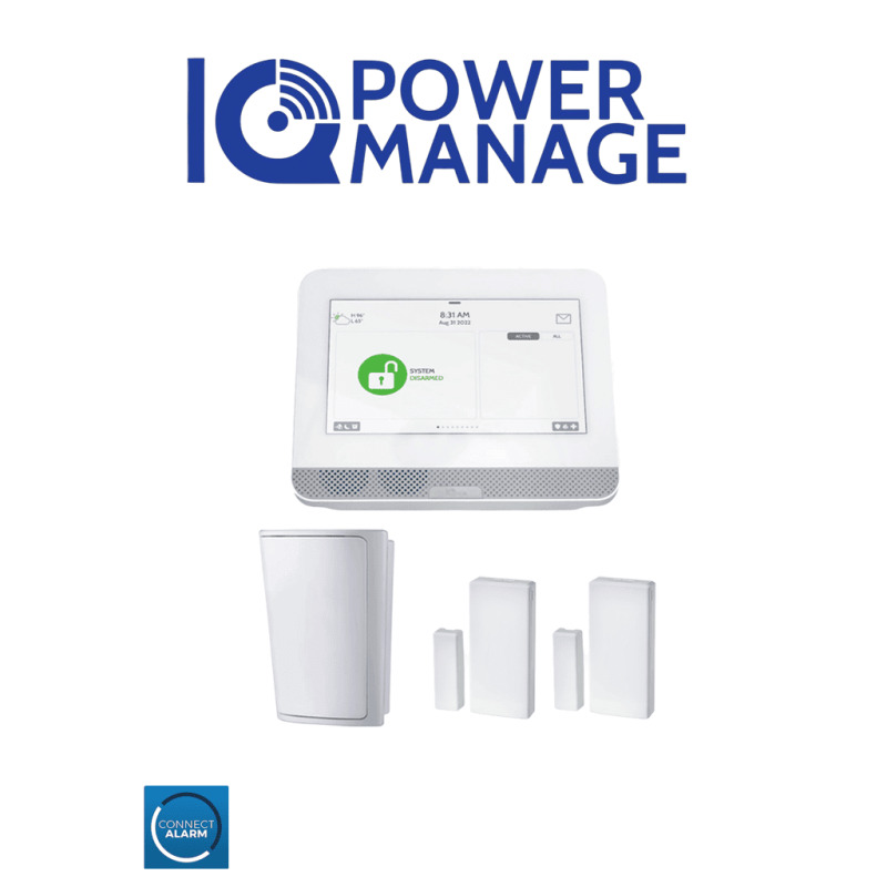 QOLSYS IQ4HUB POWER MANAGE PACK - Paquete que contiene Sistema de Alarma IQ4 HUB autocontenido, con pantalla táctil de 7", 1 sensor PIR inalámbrico PG9914 y 2 sensores magnéticos inalámbricos PG9303