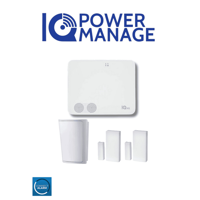  QOLSYS IQ4NS POWER MANAGE PACK - Paquete que contiene Sistema de Alarma IQ4 NS autocontenido sin pantalla, 1 sensor PIR inalámbrico PG9914 y 2 sensores magnéticos inalámbricos PG9303 