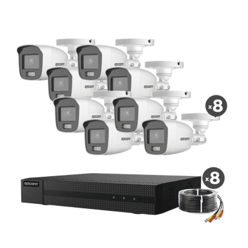 Kit TurboHD 1080p / DVR 8 Canales / 8 Cámaras Bala ColorVu con Microfono Integrado / Fuente de Poder / Accesorios de Instalación