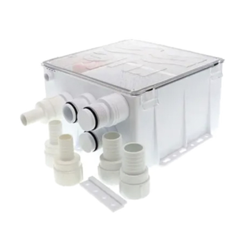 Sistema de desagüe para duchas con bomba de achique de 800 galones por hora a 12 Volts de corriente directa e interruptor de flotación