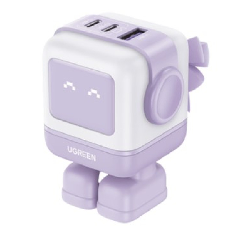 Cargador RobotGaN de 65W Serie Nexode | 3 Puertos de Carga Rápida | 2 USBC | 1 USBA | PD 30 | QC 40 | Carga Inteligente | Tecnología GaN II | Zapato Magnético Extraíble | Carcasa Ignifuga | Pantalla LED