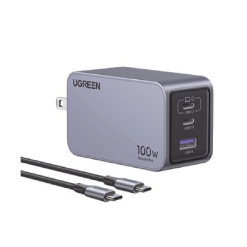 Cargador de 100W serie Nexode Pro | 3 Puertos de Carga Rápida | 2 USBC | 1 USBA | Tecnología GaNInfinity | PD31 de 100W / QC40 | Tecnología de Protección Térmica | Optimiza la Carga | Caja de Aluminio | Incluye Cable