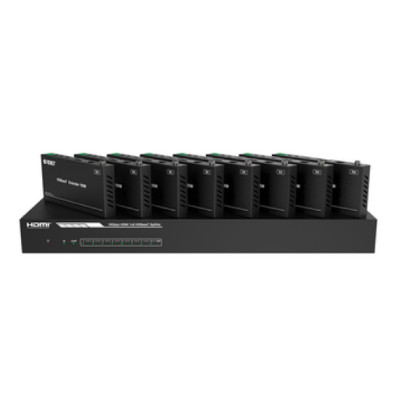 Splitter mas Extensor de Video | 1x8 | ProAV | HDBaseT | 120m en 4K60Hz | 150m en 1080p60Hz | Cat6/6a/7 | Gestión Avanzada EDID | Control IR y RS232 | PoC | Salida de Audio