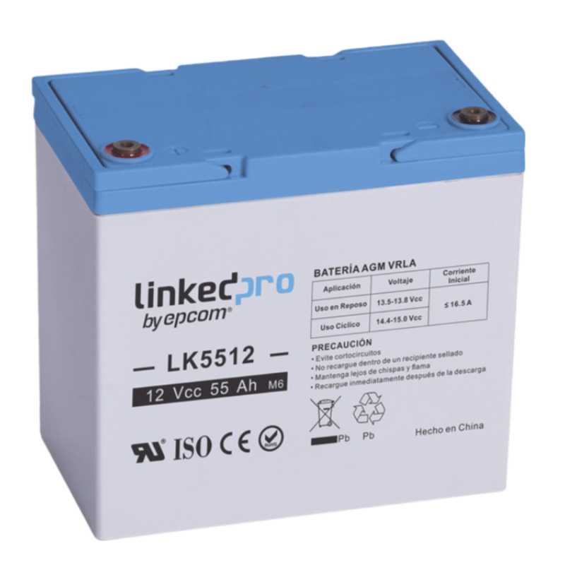 Batería 12 Vcc / 55 Ah / UL / Tecnología AGMVRLA / Vida útil promedio de 5 años / Para uso en equipo electrónico Alarmas de Intrusión / Incendio/ Control de acceso / Video Vigilancia / T2