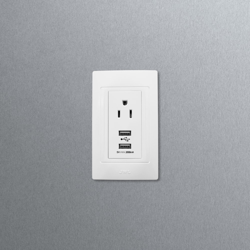 Contacto Sencillo de 15 A/ 127 V CA y 2 Conectores USB de 5 V CD 2A / Color Blanco