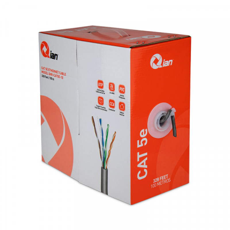 BOBINA DE CABLE QIAN (QHR-CAT5E-10) CABLE UTP CAT5, 100 MTS, GRIS