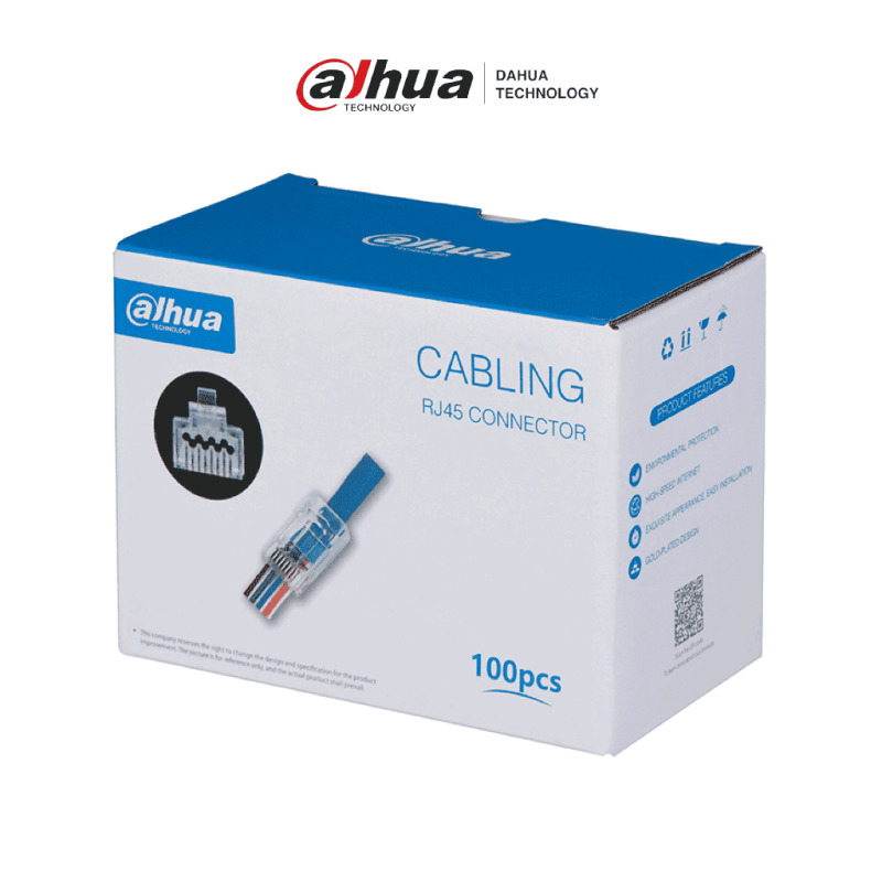 DAHUA DH-PFM976-631-PT - Caja con 100 Plugs Pass through RJ45 Cat6/ Chapado de Oro de 15 U"/ Clasificación de Resistencia al Fuego UL94V-2 / #LoNuevo