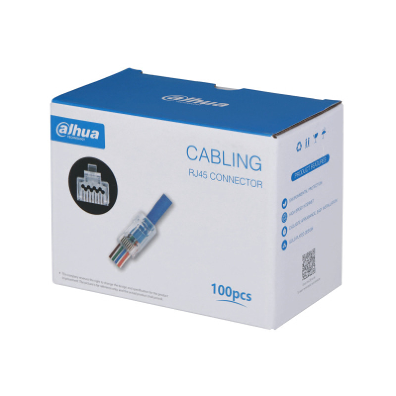 DAHUA DH-PFM976-631-PT - Caja con 100 Plugs Pass through RJ45 Cat6/ Chapado de Oro de 15 U"/ Clasificación de Resistencia al Fuego UL94V-2 / #LoNuevo