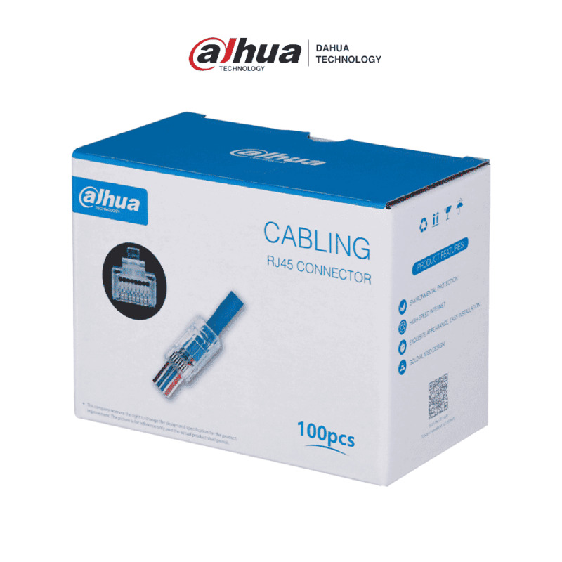 DAHUA PFM976-531-PT - Caja con 100 Plugs Pass through RJ45 Cat5e/ Chapado de Oro de 15 U"/ Clasificación de Resistencia al Fuego UL94V-2 / #LoNuevo #CONEEN image 2