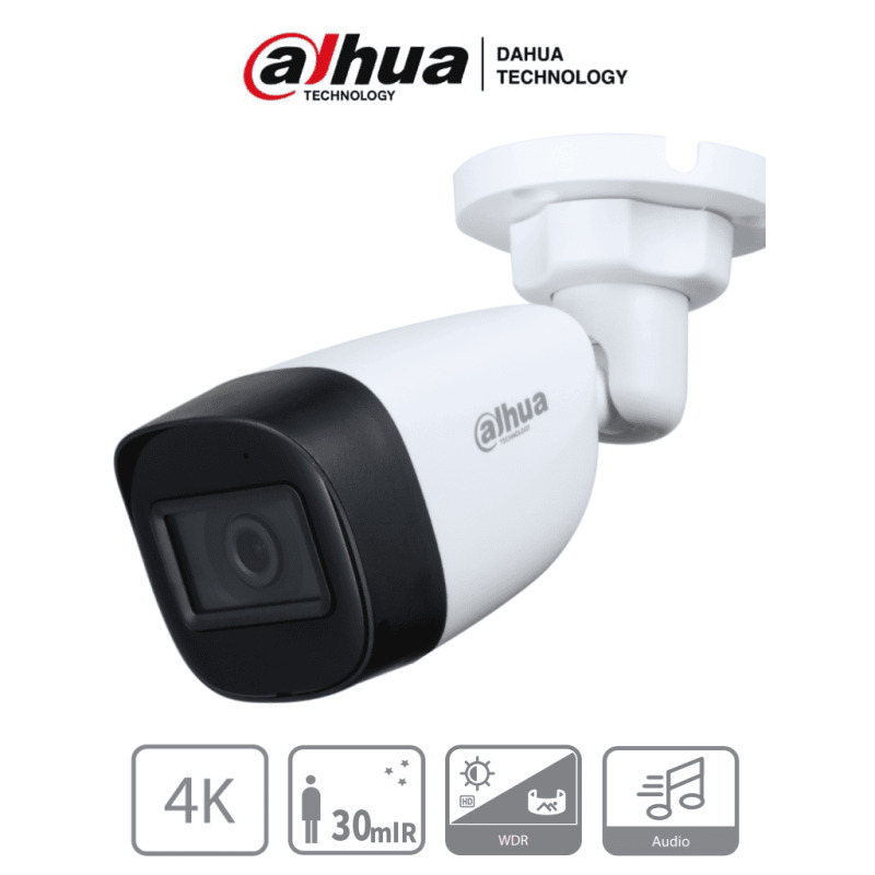 DAHUA DH-HAC-HFW1801CN-A-0280B-S2 - Cámara Bullet 4k con Micrófono Integrado/ 8 Megapixeles/ Lente de 2.8 mm/ 106 Grados de Apertura/ 20 Metros de IR/ WDR Real de 120 dB/ Soporta: CVI/TVI/AHD/CVBS/ #LoNuevo