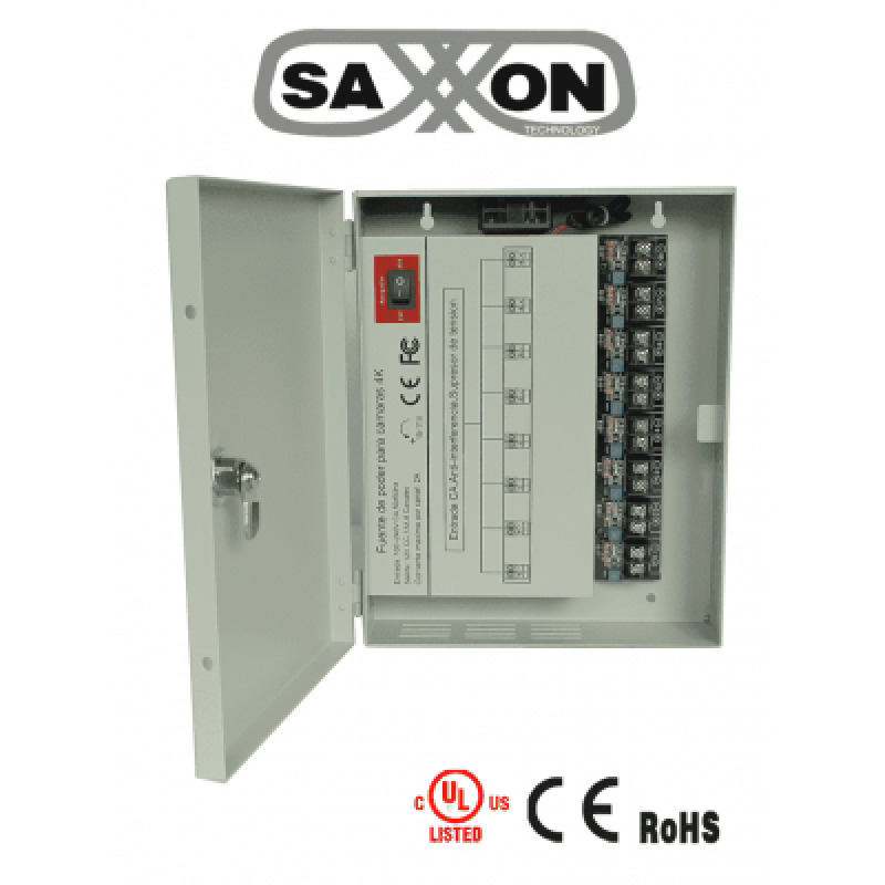 SAXXON PSU1213D8H- Fuente de Poder Profesional de 11 a 15 vcd/ 13 Amperes/ Para 8 Camaras Hasta 4k/ 1.6 Amperes por Canal/  Protección contra Sobrecargas/ Filtro de Ruido por Canal/ Uso rudo/ image 3