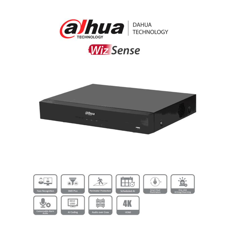 DAHUA DH-XVR5104HE-4KL-I3 - DVR de 4 Canales  4k/ WizSense/ H.265+/ 4 Canales IP Adicionales/ Hasta 8 Canales IP/ 1 Canal de Reconocimiento Facial/ SMD Plus/ E&S de Alarmas/ 1 Bahía de Disco Duro/ #LoNuevo