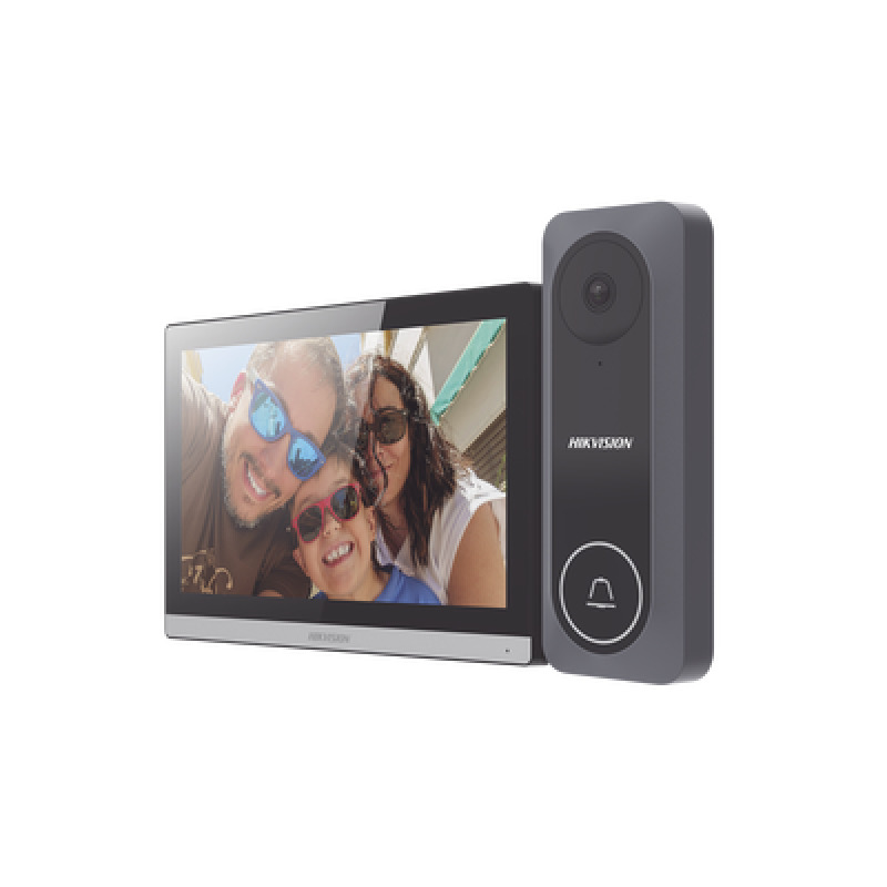 Kit de Videoportero Hibrido TurboHD con Pantalla LCD touch de 7 WiFi / Frente de Calle para Exterior de Policarbonato / 720p 1 Megapíxel 130 de Visión Gran Angular / Llamada a App HikConnect