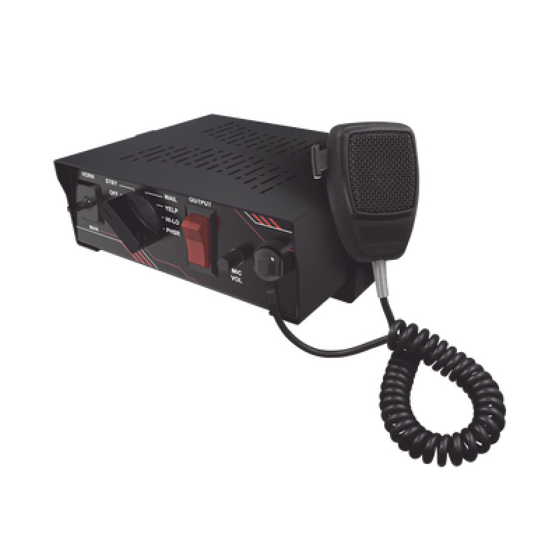 Sirena Vehicular de 100W de Potencia Con Switch Giratorio de 6 posiciones y Micrófono Integrado de Uso Rudo