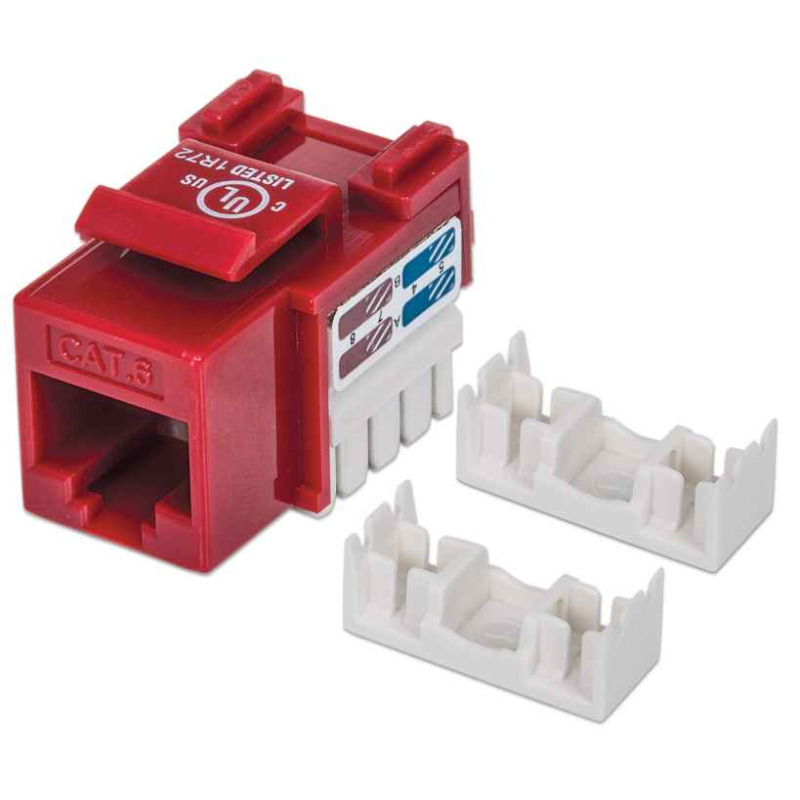 INTELLINET 210614 - Jack RJ45 /Cat 6 / KEYSTONE / Color rojo / De impacto / Para cable sin blindaje UTP Cat 6 / Compatible con herramientas de ponchado 110 y Krone (Sobre Pedido)