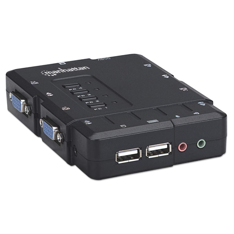 MANHATTAN 151269   - Mini Switch KVM Compacto de 4 Puertos/ Maneje/Controle 4 computadoras USB desde un Solo Teclado, Monitor y Ratón/ Conmutación de Audio y Micrófono/ Selección del Canal a Través de Botones y Teclas Definidas/  image 4