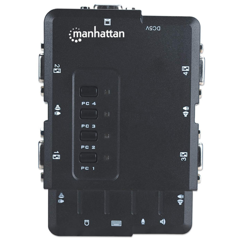 MANHATTAN 151269   - Mini Switch KVM Compacto de 4 Puertos/ Maneje/Controle 4 computadoras USB desde un Solo Teclado, Monitor y Ratón/ Conmutación de Audio y Micrófono/ Selección del Canal a Través de Botones y Teclas Definidas/  image 8