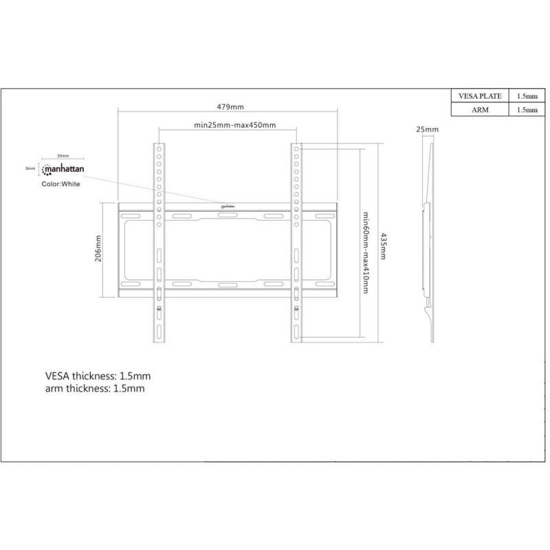 MANHATTAN 460934 - Soporte de Pared Para Pantalla de 32 a 55 Pulgadas/ 40 Kg de Carga/ Fijo/ Fabricado en Acero/ VESA 200/ 300/ 400x200/ 400 image 9