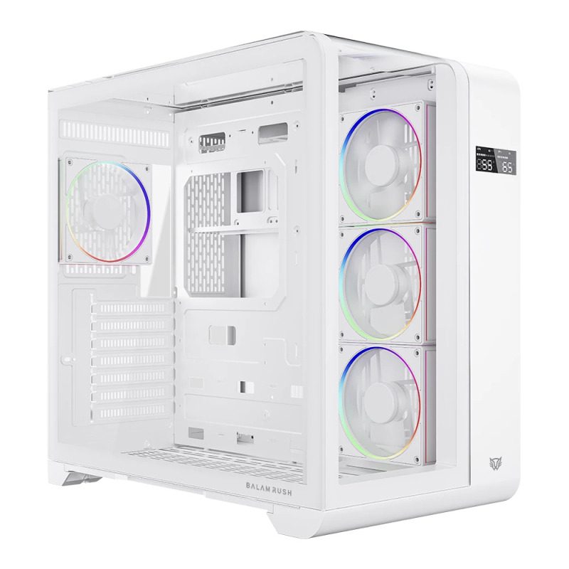 GABINETE GAMER BALAM RUSH TANK EXPERT CURVE 7400 / MEDIA TORRE / ATX - M-ATX - ITX / CRISTAL TEMPLADO / PANTALLA DE MONITOREO / SOPORTE PARA ENFRIAMIENTO / ILUMINACION ARGB / BLANCO / BR-941600