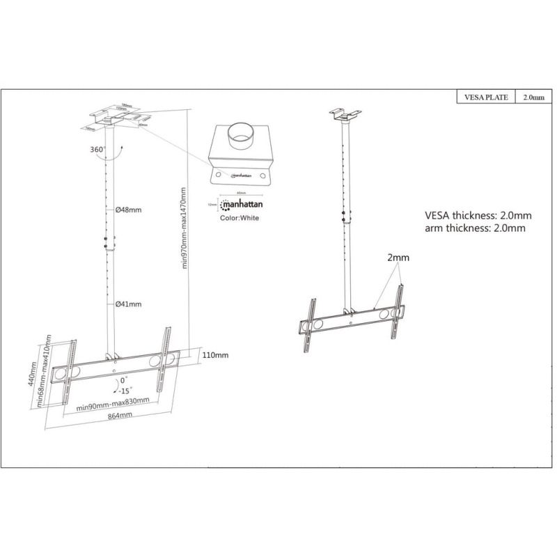 MANHATTAN 423625 - Soporte para TV /  Montaje en techo/  Con inclinación /  Para pantallas planas de 37" a 70"  / Soporta hasta 50 kg image 7