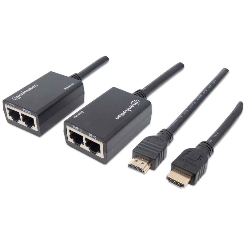 MANHATTAN 207386 - Extensor de HDMI por Cat5e/Cat6 / Extiende tu señal de 1080p hasta a 30m / cables HDMI integrados / 55 x 36 x 22 cm (Sobre Pedido)