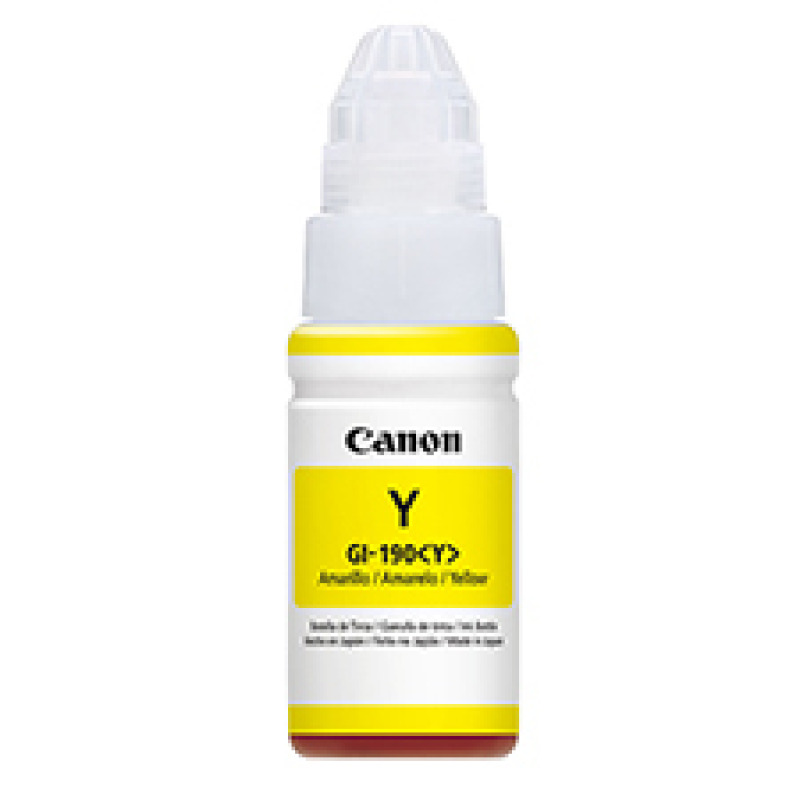 BOTELLA DE TINTA CANON GI-190 AMARILLO,RENDIMIENTO 7,000 PAGINAS,COMPATIBLE G1100,G2100,G3100,G4100