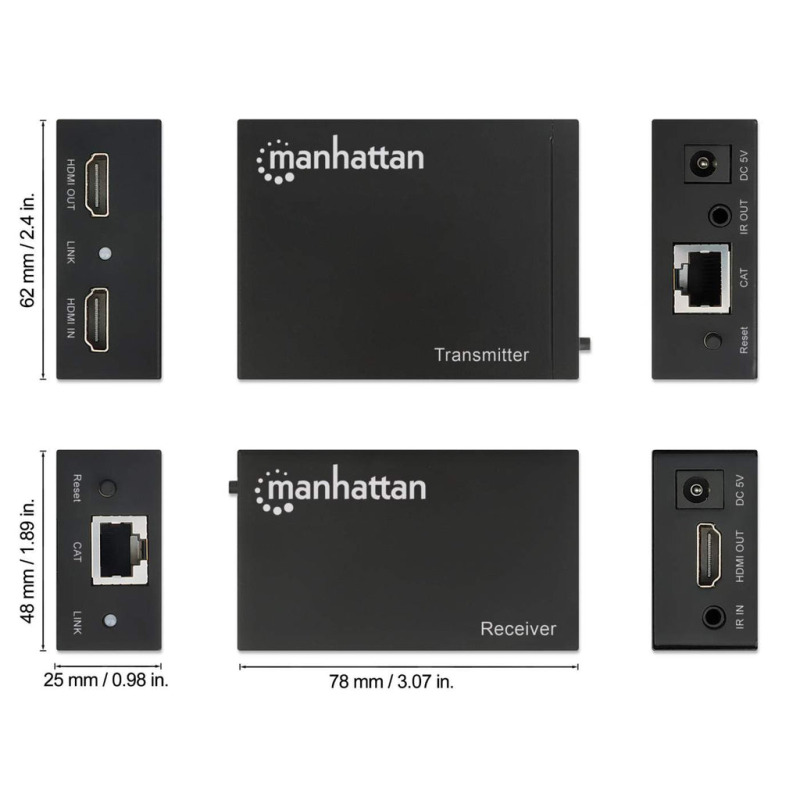 MANHATTAN 207461 Kit extensor de HDMI sobre Ethernet Extensor de señal HDMI (1080p hasta a 50 m / 164 ft.), Cable Cat6, Soporta IR (Sobre Pedido) image 9